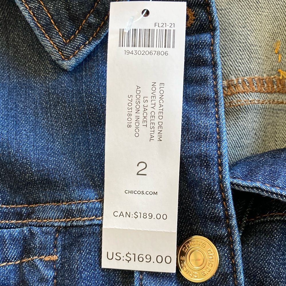 Chico's Blue Embroidered Jean Jacket - Picture 8 of 9